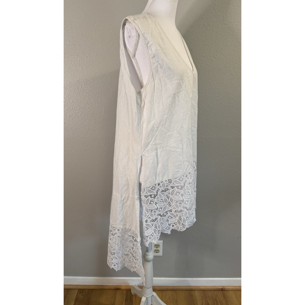 Azúcar Linen Cotton Lace Hem Asymmetrical Tunic Top Lagenlook Coastal Boho NWT